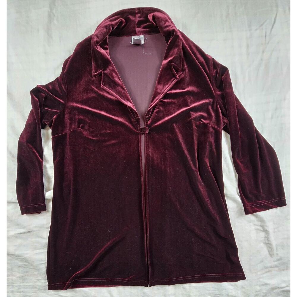 Jacqueline Ferrar Womens Cardigan Velvet Jacket One Button Burgundy XL NWOT